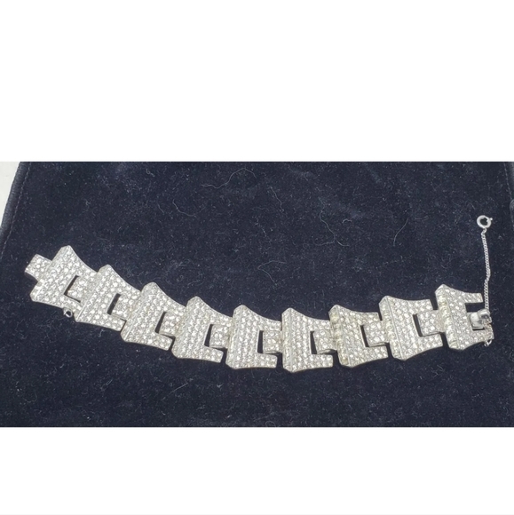 Vintage JOMAZ Joseph Mazer Art Deco Rhinestone Silver Rhodium Plated Bracelet - Picture 4 of 8